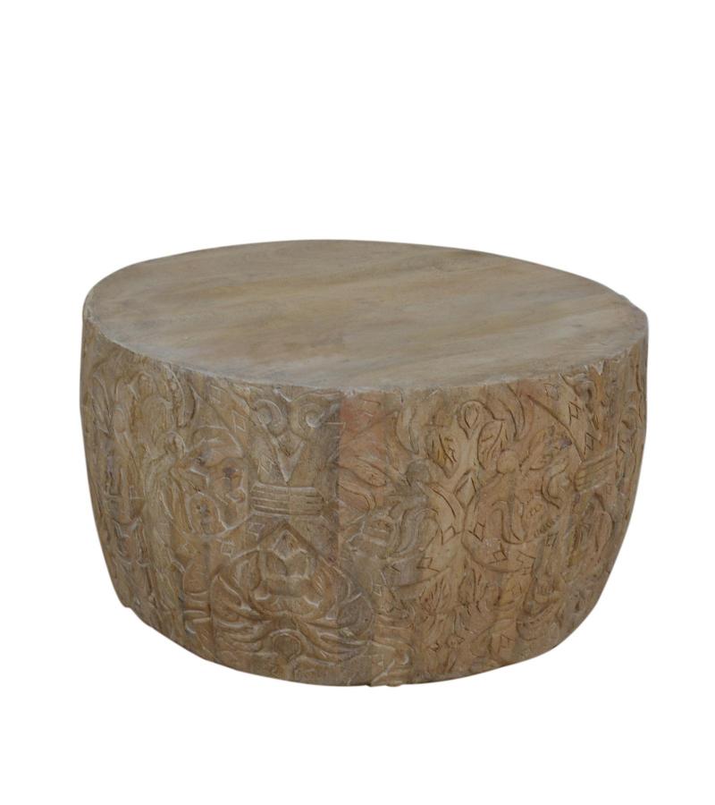 HAND CARVED SOLID WOOD ROUND COFFEE TABLE