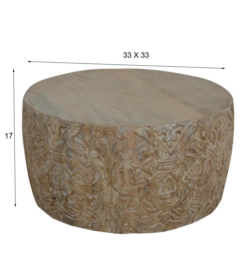 HAND CARVED SOLID WOOD ROUND COFFEE TABLE