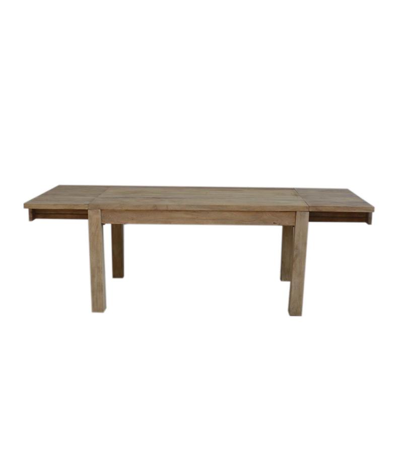 EXTENDABLE SOLID WOOD DINING TABLE W/ SELF-STORING EXTENSIONS