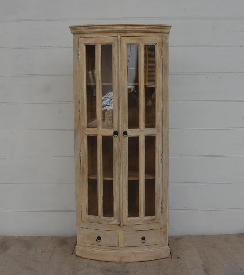 SOLID WOOD & GLASS CORNER CABINET W/ 2 DRAWERS
