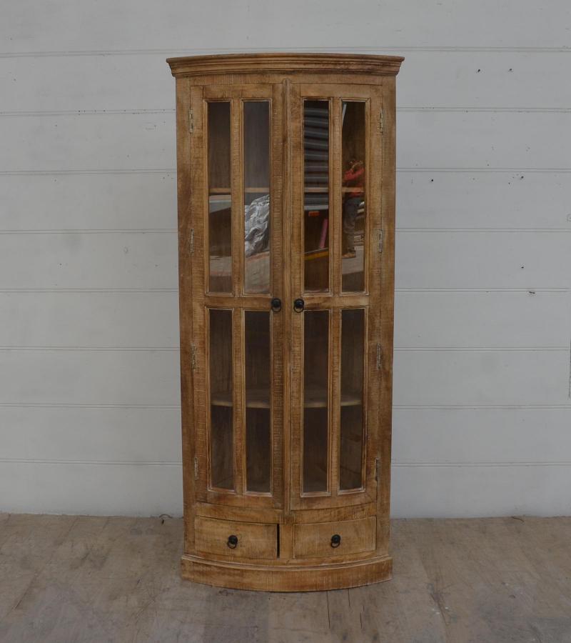 SOLID WOOD & GLASS CORNER CABINET W/ 2 DRAWERS