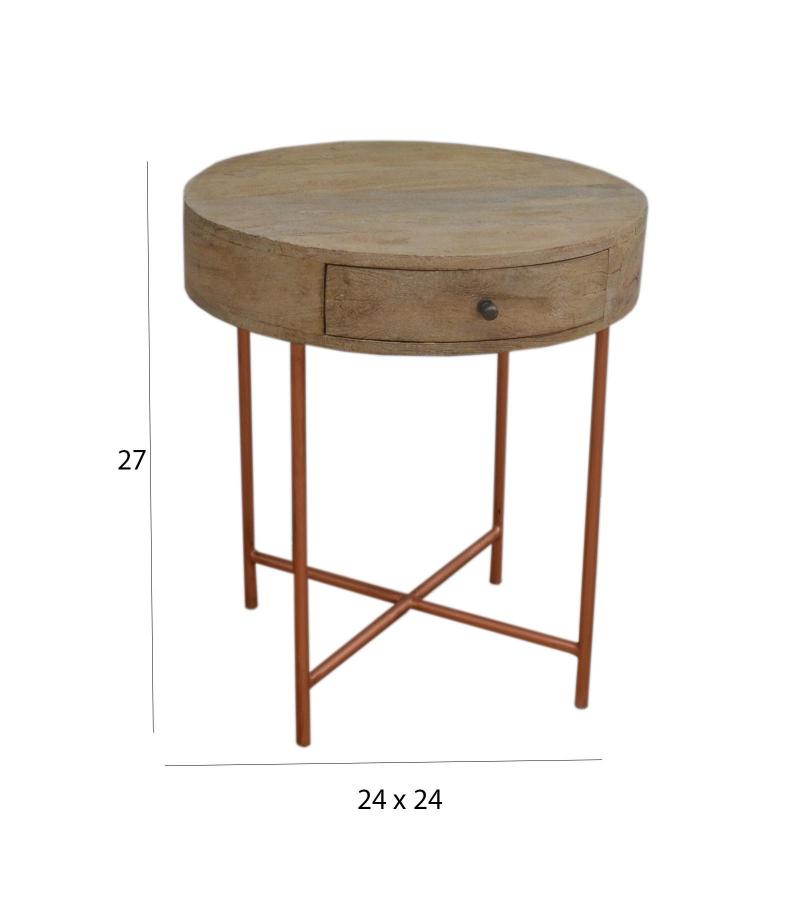 SOLID WOOD & IRON ROUND SIDE TABLE / OCCASIONAL TABLE