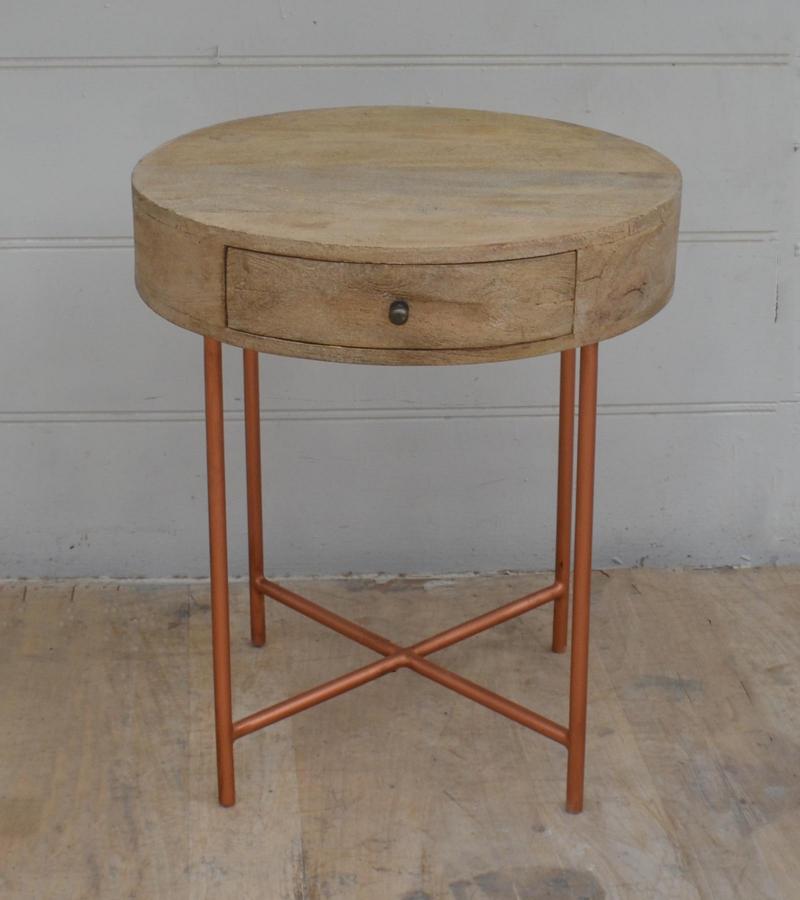 SOLID WOOD & IRON ROUND SIDE TABLE / OCCASIONAL TABLE
