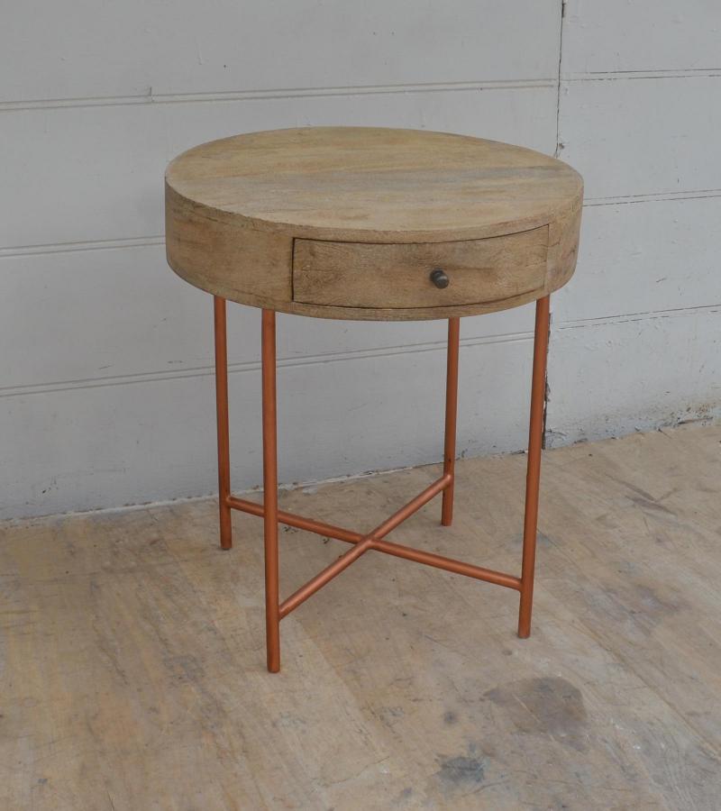 SOLID WOOD & IRON ROUND SIDE TABLE / OCCASIONAL TABLE