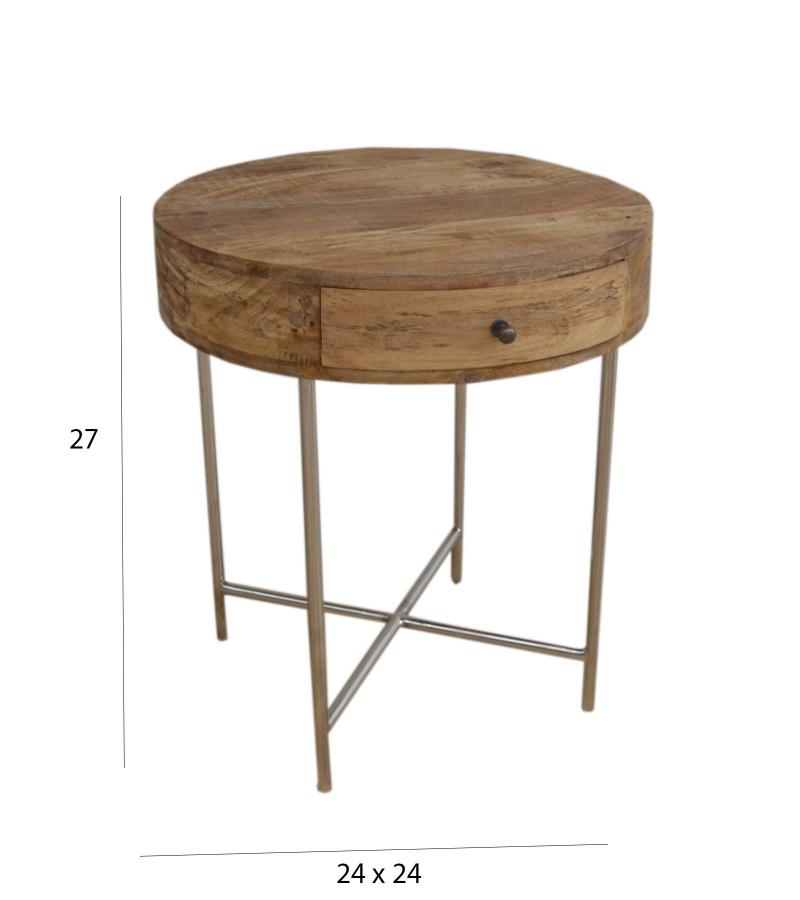SOLID WOOD & IRON ROUND SIDE TABLE / OCCASIONAL TABLE