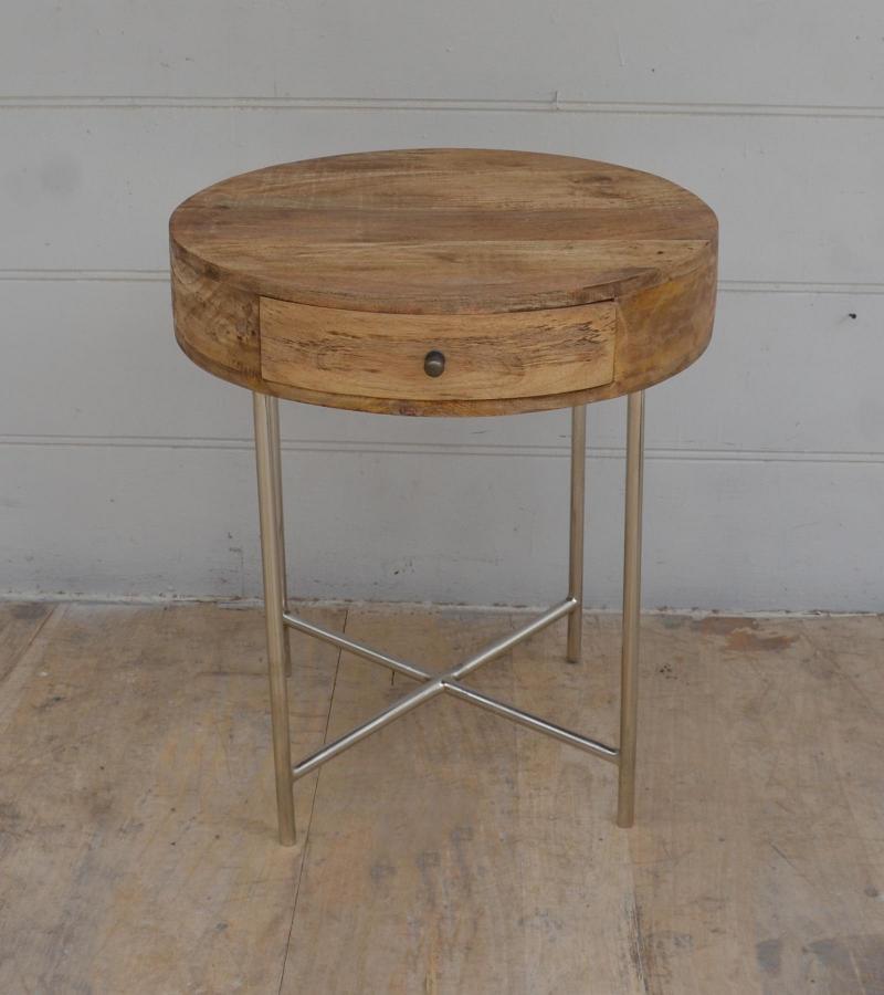 SOLID WOOD & IRON ROUND SIDE TABLE / OCCASIONAL TABLE