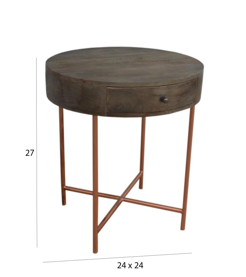 SOLID WOOD & IRON ROUND SIDE TABLE / OCCASIONAL TABLE
