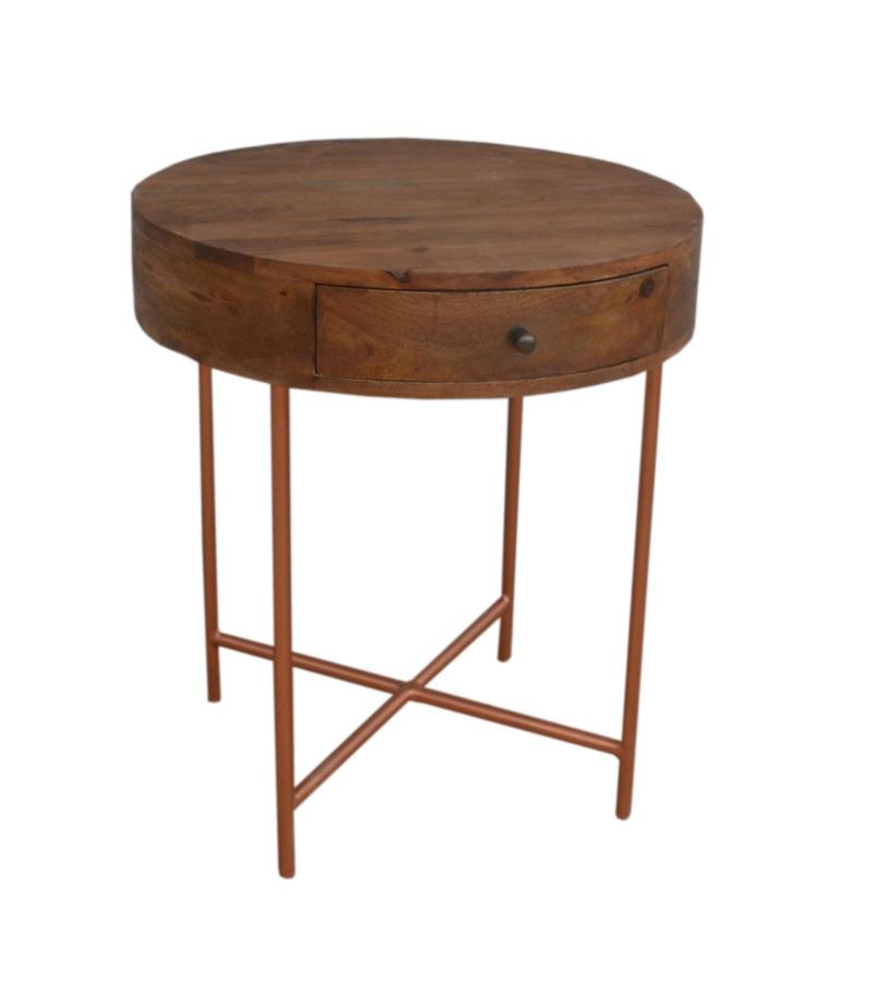 SOLID WOOD & IRON ROUND SIDE TABLE / OCCASIONAL TABLE