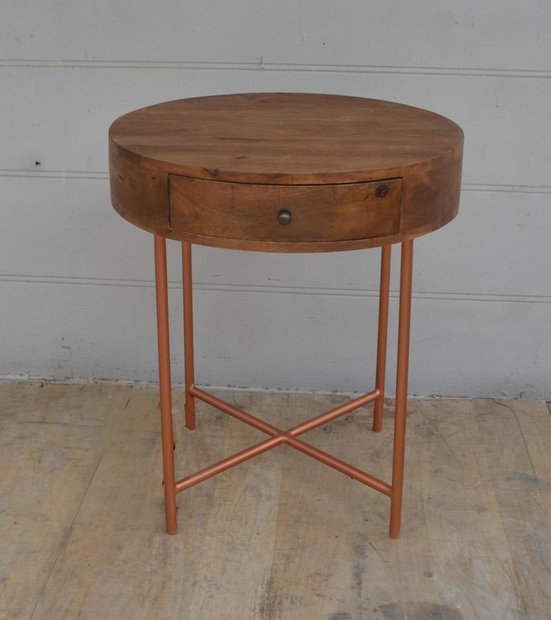 SOLID WOOD & IRON ROUND SIDE TABLE / OCCASIONAL TABLE