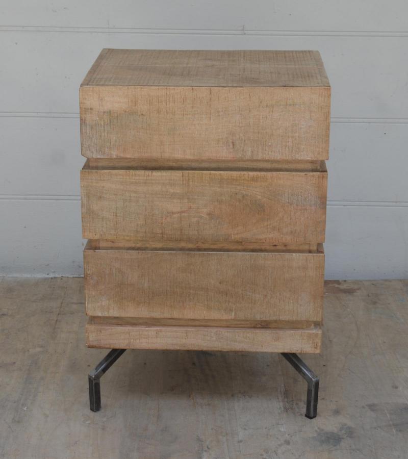 SOLID WOOD 3 DRAWER END TABLE / NIGHTSTAND