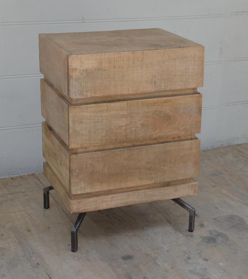 SOLID WOOD 3 DRAWER END TABLE / NIGHTSTAND