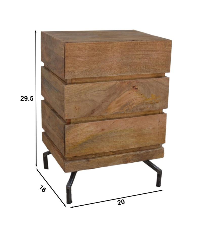 SOLID WOOD 3 DRAWER END TABLE / NIGHTSTAND