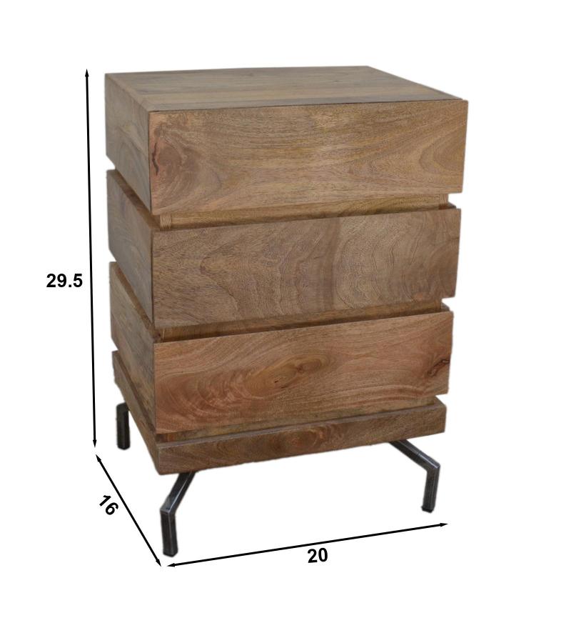 SOLID WOOD 3 DRAWER END TABLE / NIGHTSTAND