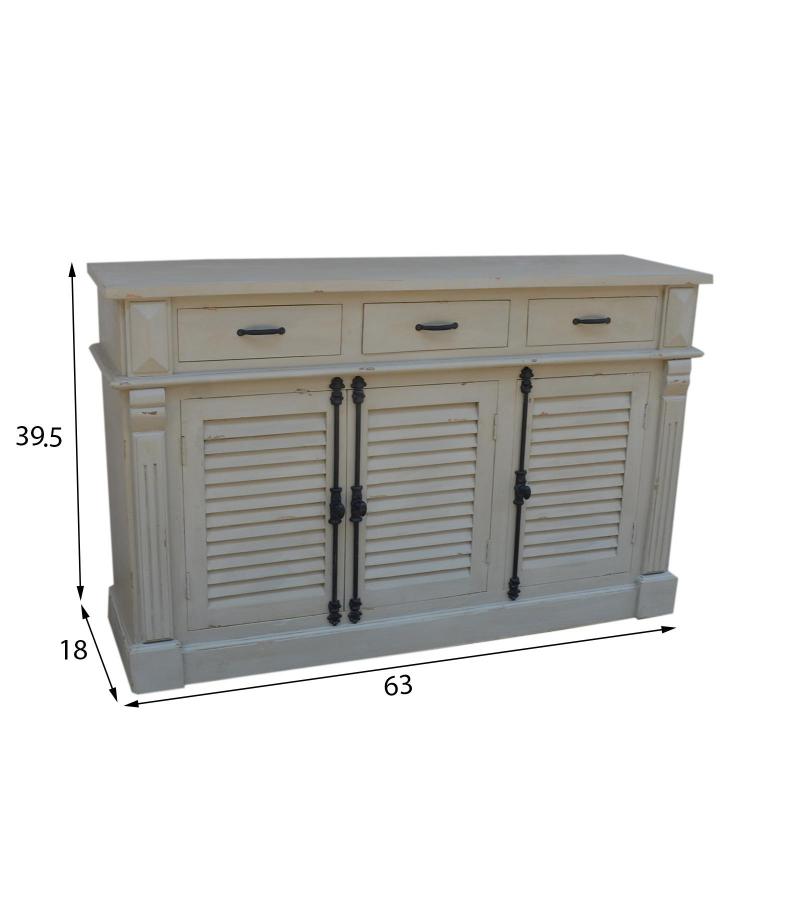 SOLID WOOD SIDEBOARD W/ 3 LOUVRED DOORS & 3 DRAWERS