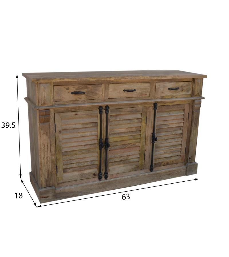 SOLID WOOD SIDEBOARD W/ 3 LOUVRED DOORS & 3 DRAWERS