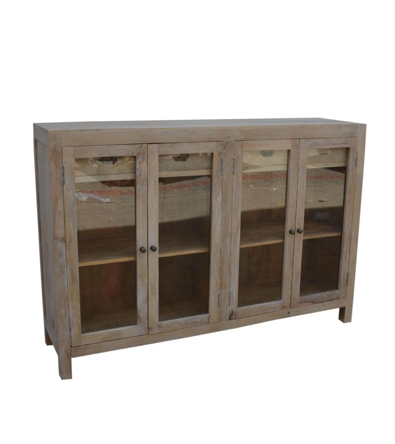SOLID WOOD & GLASS 4 DOOR SIDEBOARD W/ DRAWERS