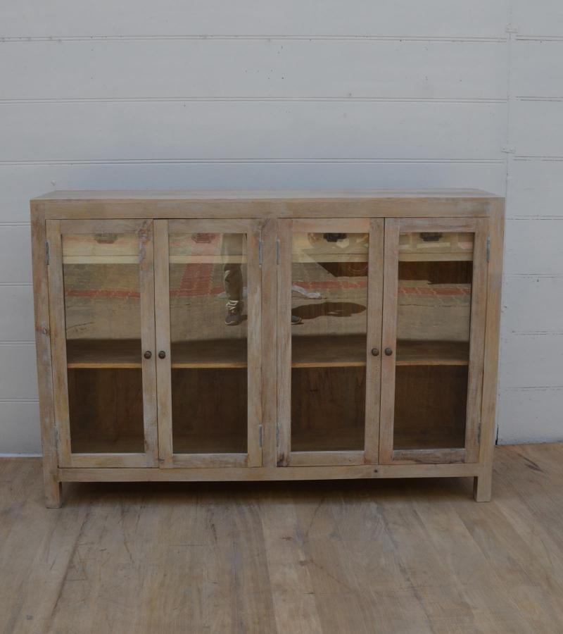 SOLID WOOD & GLASS 4 DOOR SIDEBOARD W/ DRAWERS