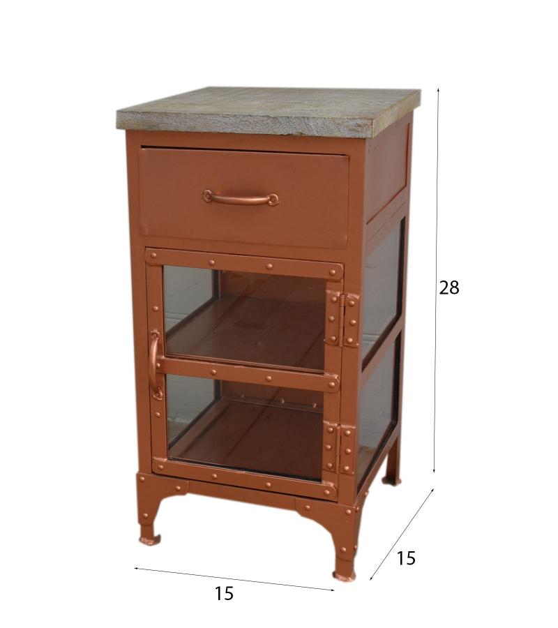SOLID IRON, GLASS & WOOD NIGHTSTAND END TABLE