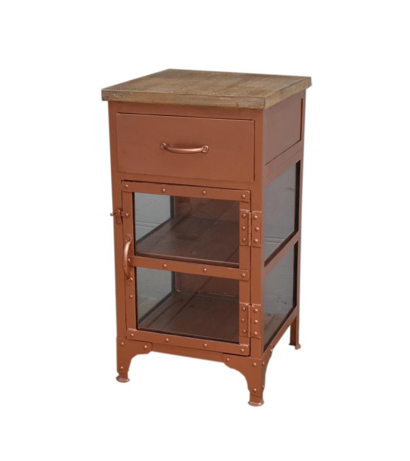 SOLID IRON, GLASS & WOOD NIGHTSTAND END TABLE
