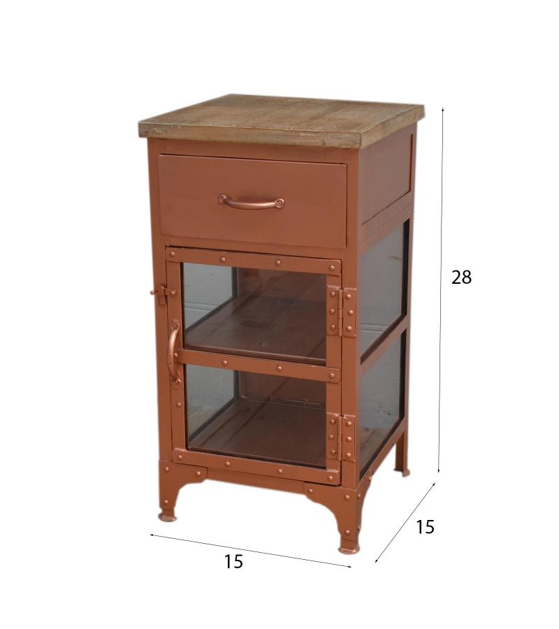 SOLID IRON, GLASS & WOOD NIGHTSTAND END TABLE