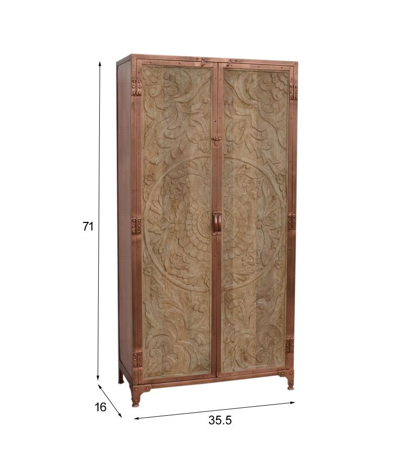 SOLID CARVED WOOD + METAL DOUBLE DOOR CABINET
