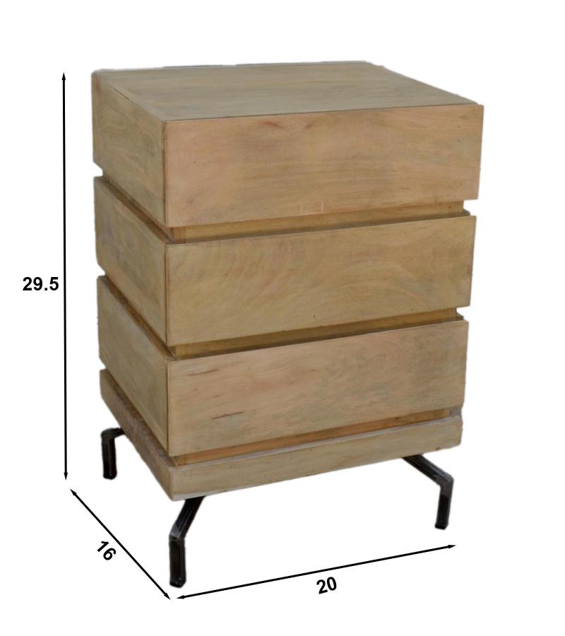 SOLID WOOD 3 DRAWERS END TABLE / NIGHTSTAND