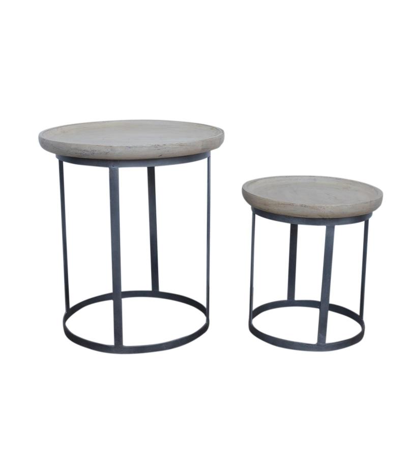 SET OF 2 STACKING SIDE TABLES WOOD & IRON