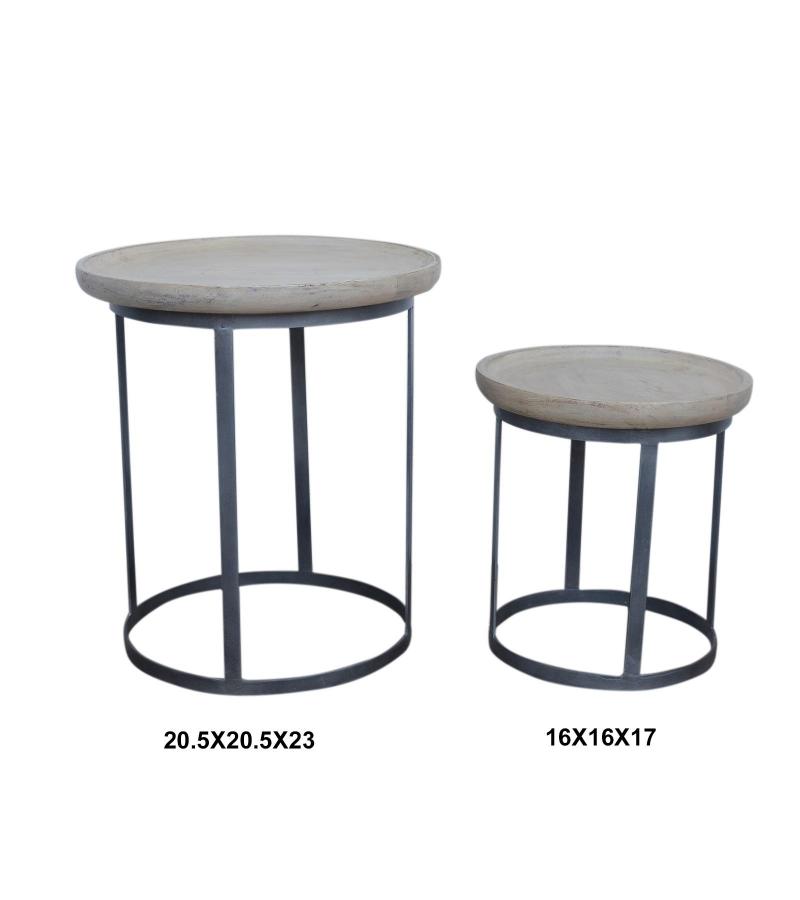 SET OF 2 STACKING SIDE TABLES WOOD & IRON