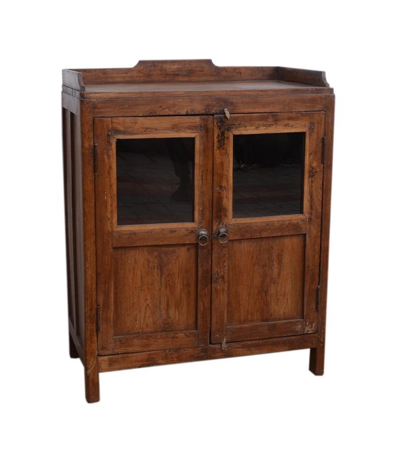 VINTAGE RECLAIMED TEAK & GLASS CABINET