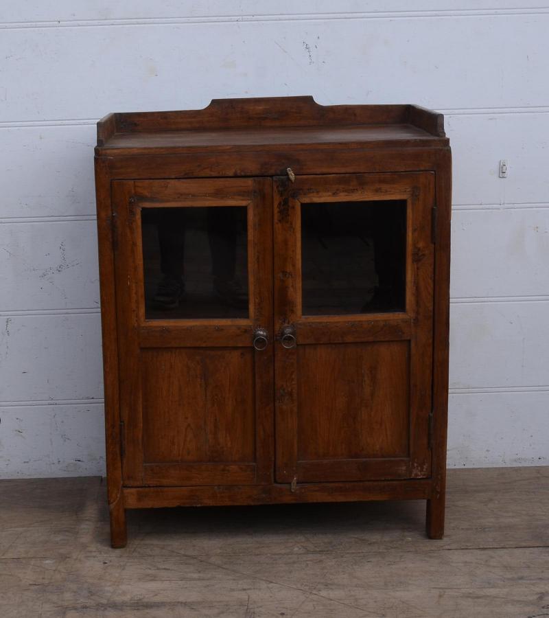VINTAGE RECLAIMED TEAK & GLASS CABINET