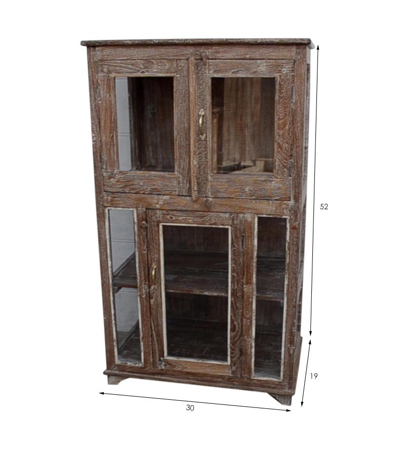 VINTAGE RECLAIMED TEAK & GLASS CABINET