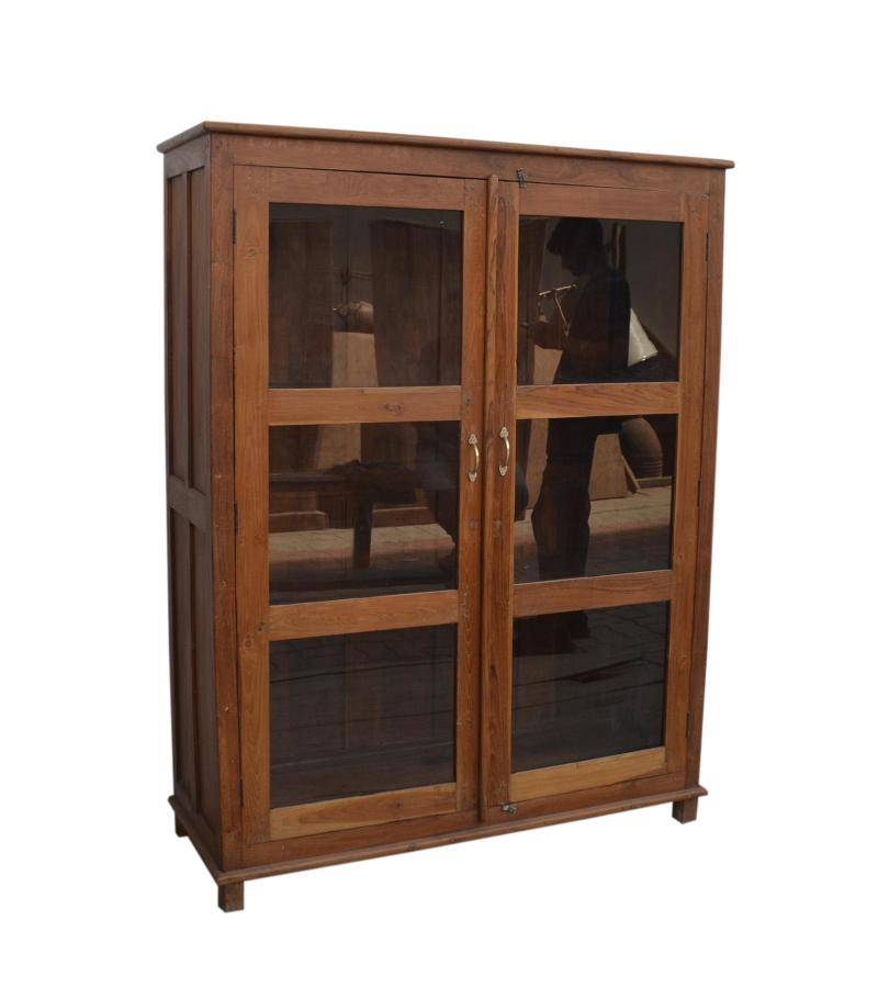 VINTAGE RECLAIMED TEAK & GLASS CABINET