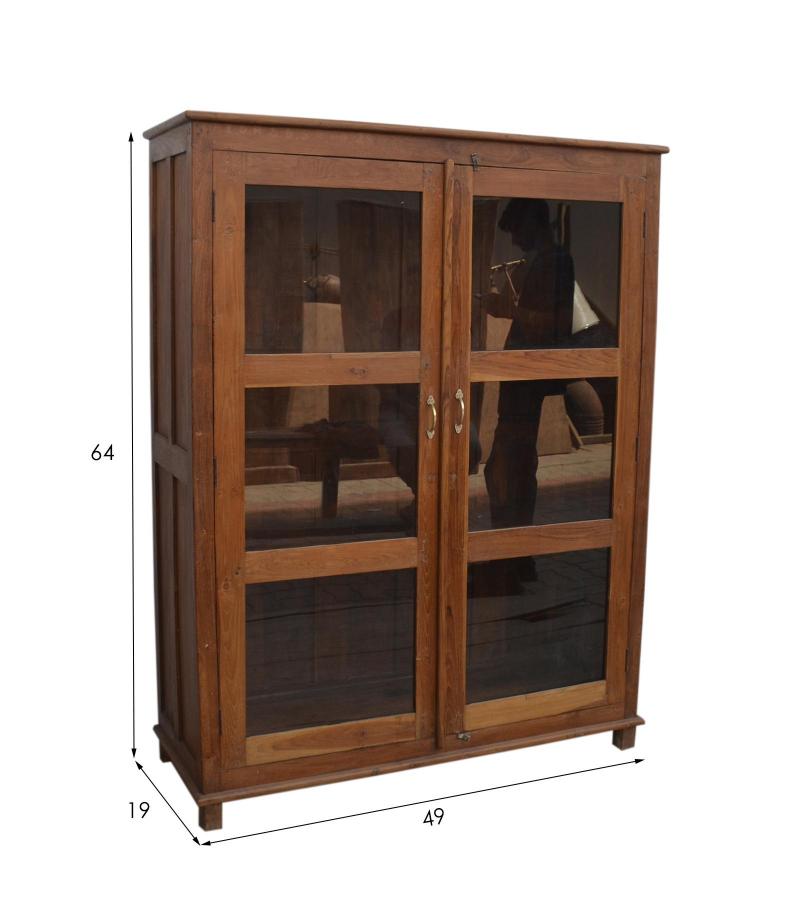 VINTAGE RECLAIMED TEAK & GLASS CABINET