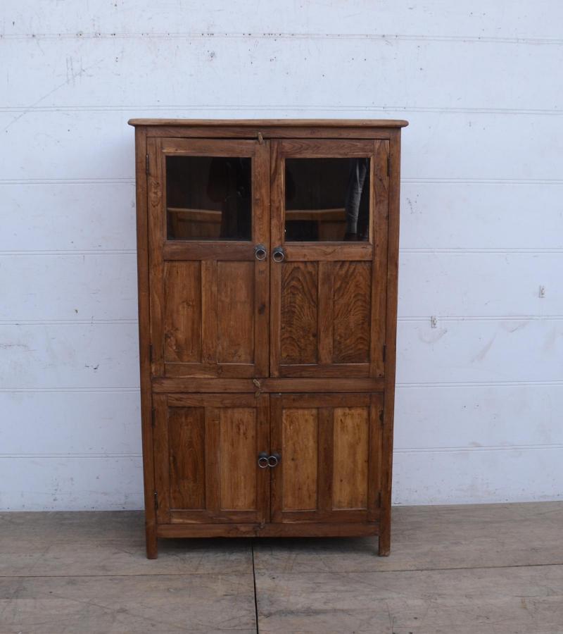VINTAGE RECLAIMED TEAK & GLASS CABINET