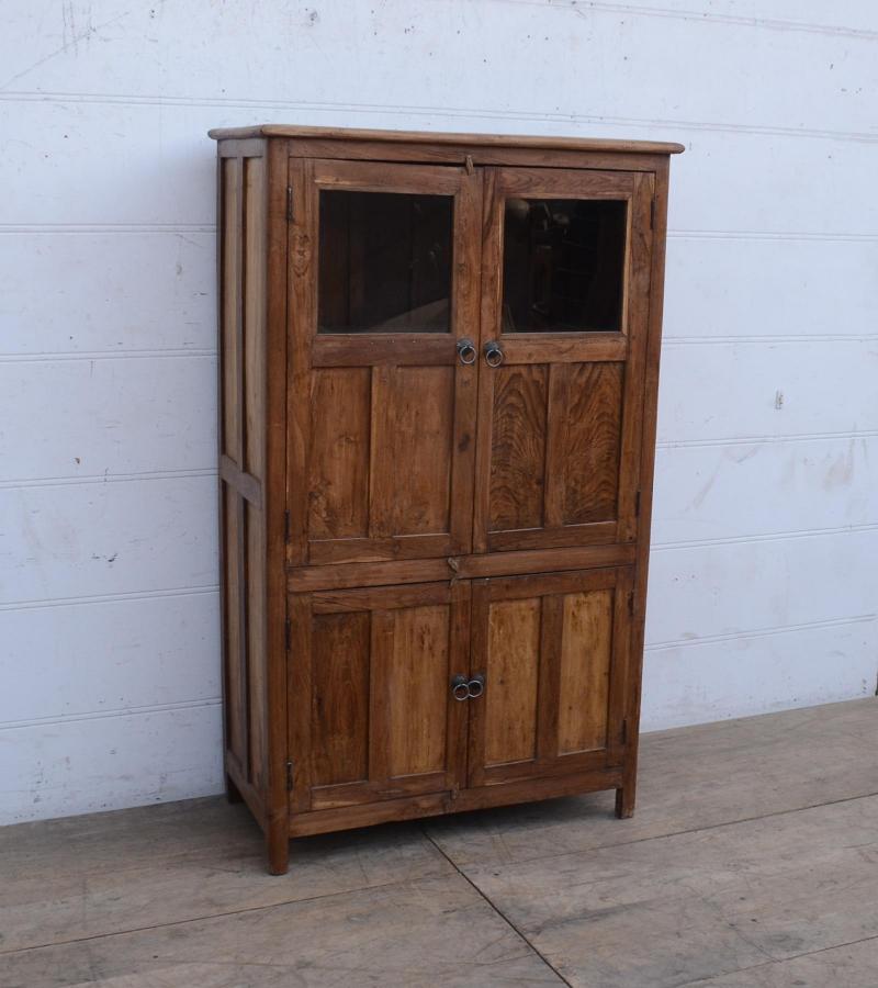 VINTAGE RECLAIMED TEAK & GLASS CABINET