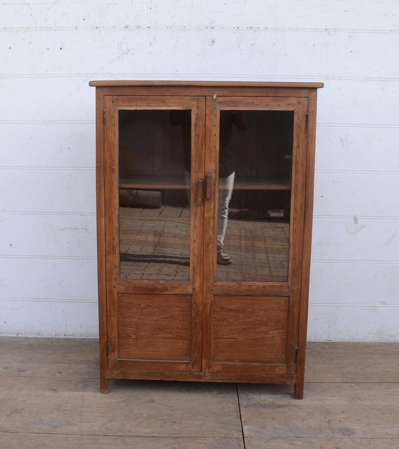 VINTAGE RECLAIMED TEAK & GLASS CABINET