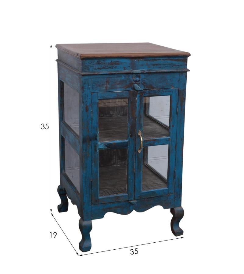 VINTAGE RECLAIMED TEAK & GLASS CABINET