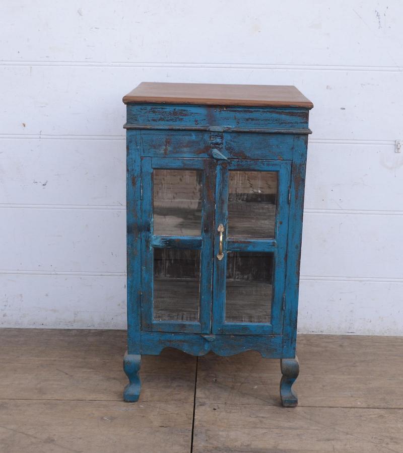 VINTAGE RECLAIMED TEAK & GLASS CABINET