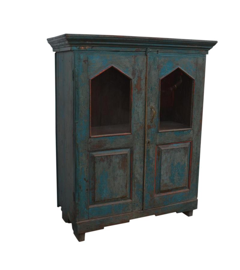 VINTAGE RECLAIMED TEAK & GLASS CABINET