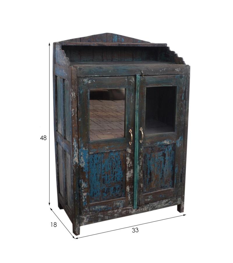 VINTAGE RECLAIMED TEAK & GLASS CABINET