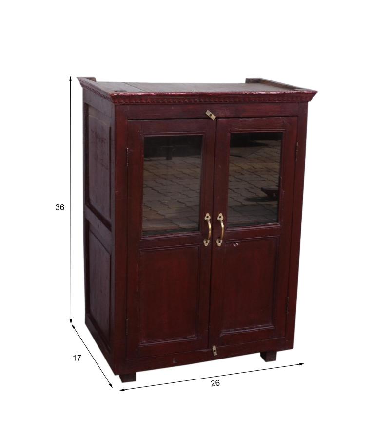 VINTAGE RECLAIMED TEAK & GLASS CABINET