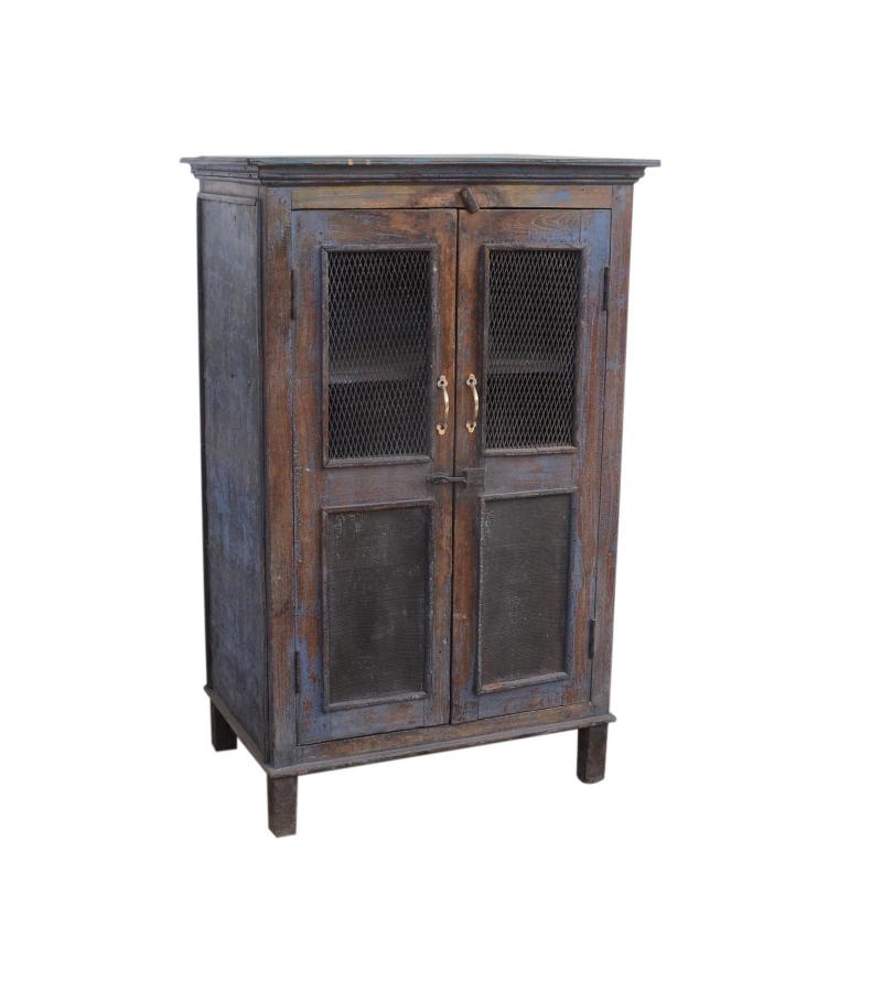 VINTAGE RECLAIMED TEAK & GLASS CABINET