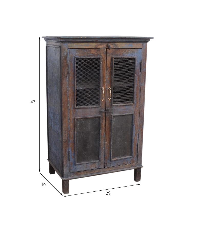 VINTAGE RECLAIMED TEAK & GLASS CABINET