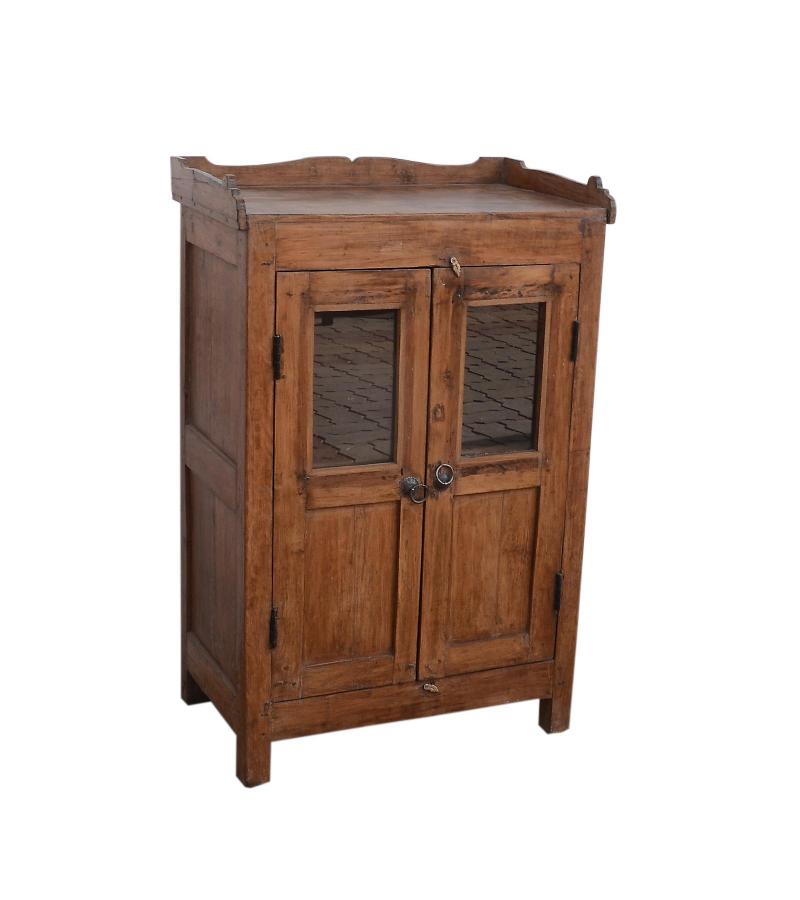 VINTAGE RECLAIMED TEAK & GLASS CABINET
