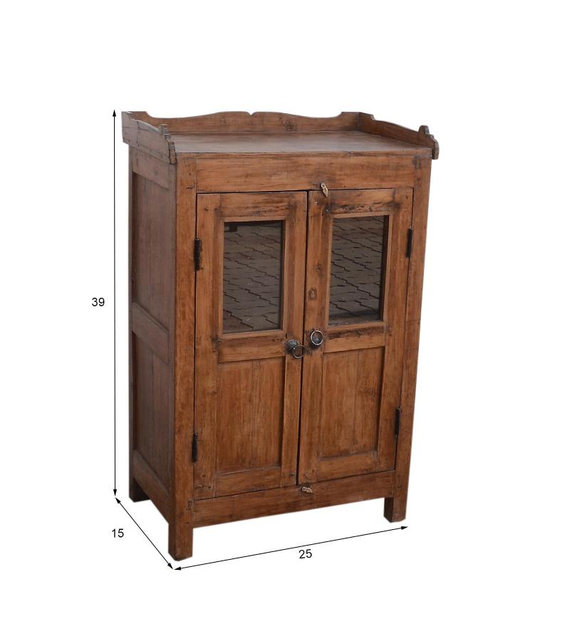 VINTAGE RECLAIMED TEAK & GLASS CABINET