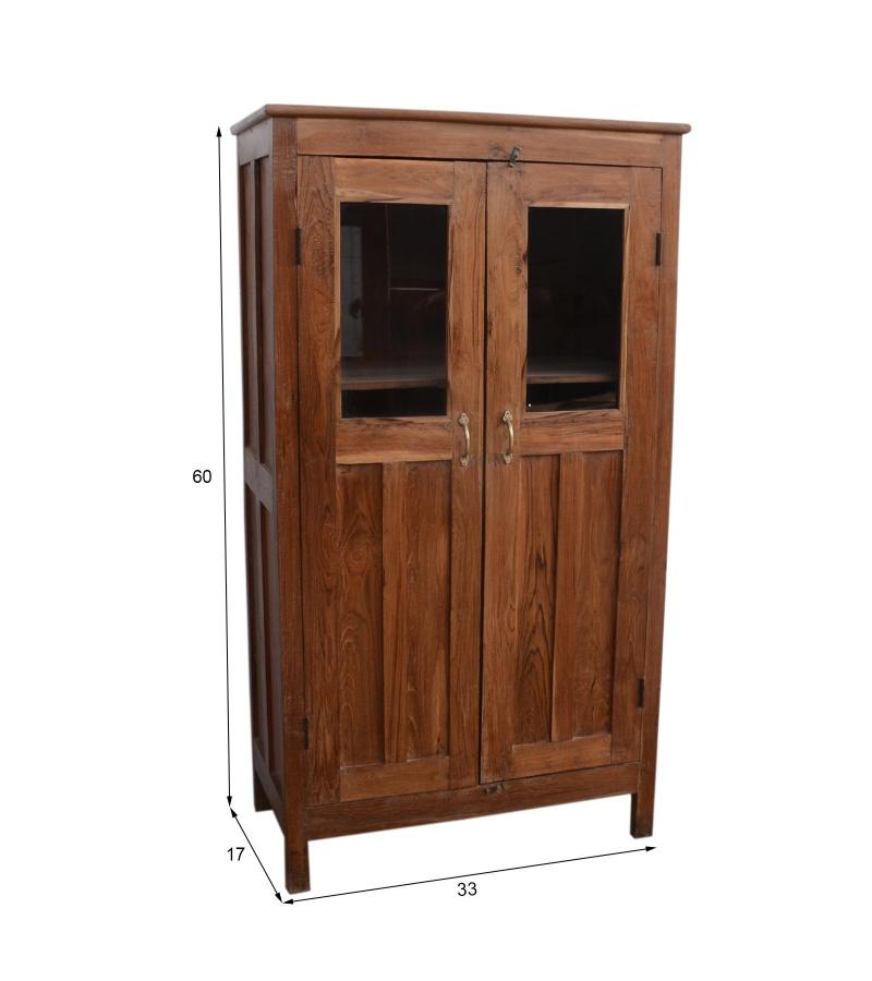 VINTAGE RECLAIMED TEAK & GLASS CABINET