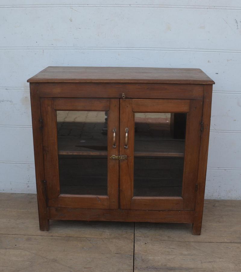 VINTAGE RECLAIMED TEAK & GLASS CABINET