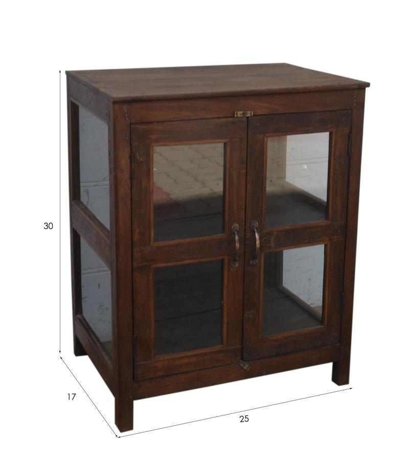 VINTAGE RECLAIMED TEAK & GLASS CABINET