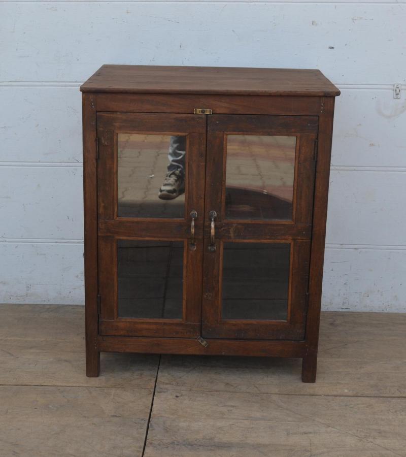 VINTAGE RECLAIMED TEAK & GLASS CABINET