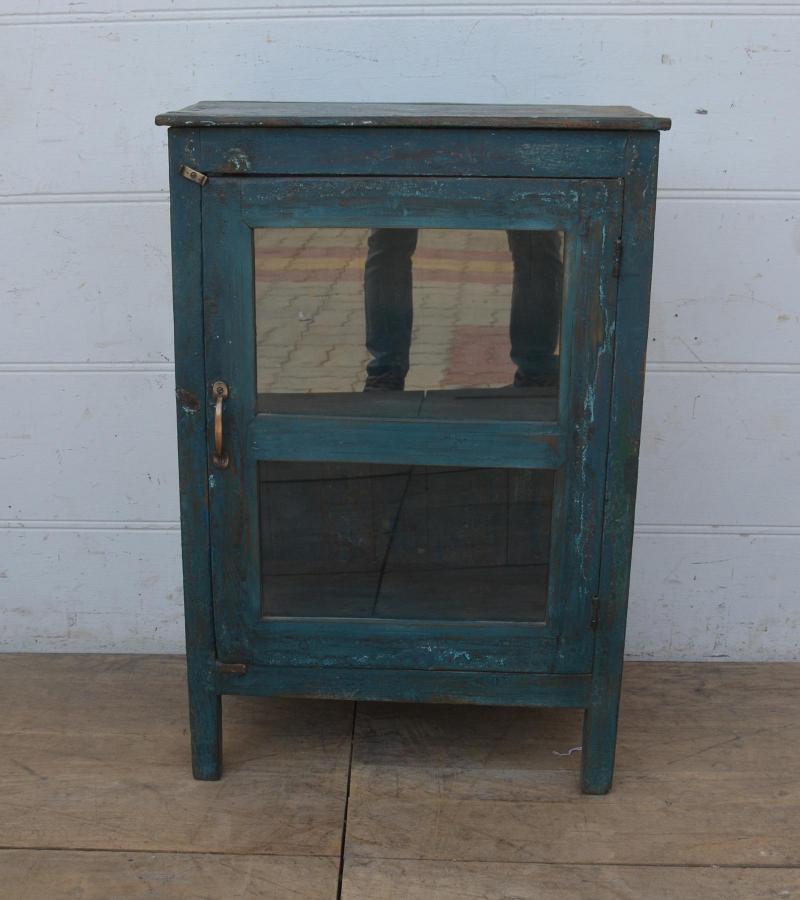 VINTAGE RECLAIMED TEAK & GLASS CABINET